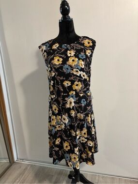 Lauren Ralph Lauren Dress Womens 8 Black Floral Wedding Party Classic Midi